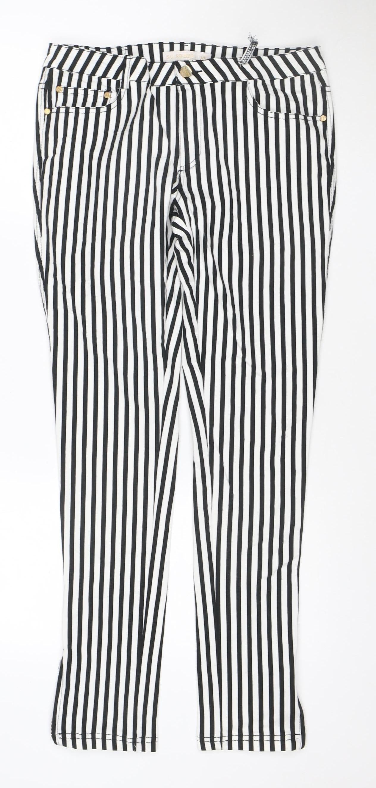 SO SWEET Women's Black White Striped Skinny Jeans XL Stretch Denim