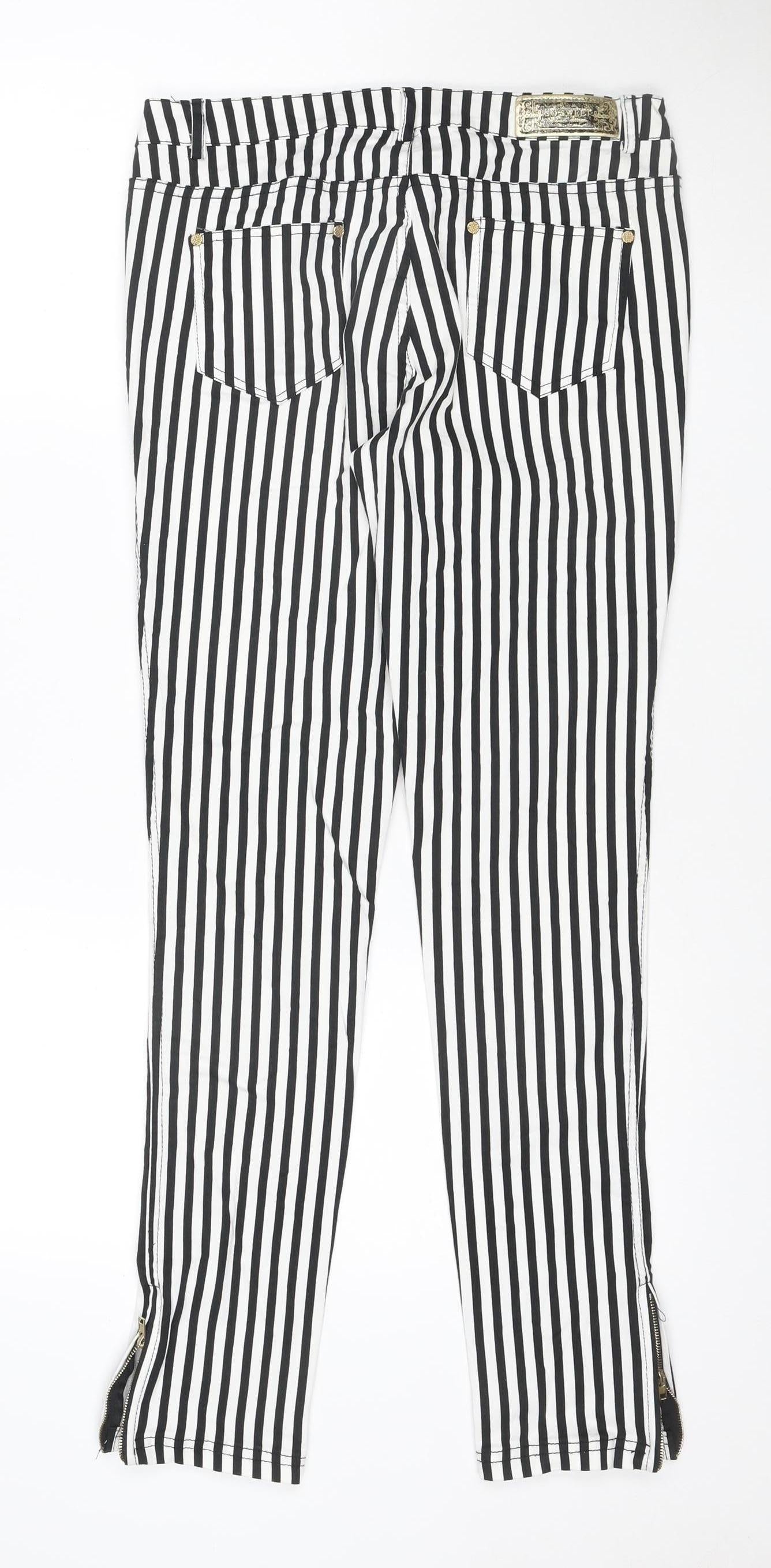 SO SWEET Women's Black White Striped Skinny Jeans XL Stretch Denim
