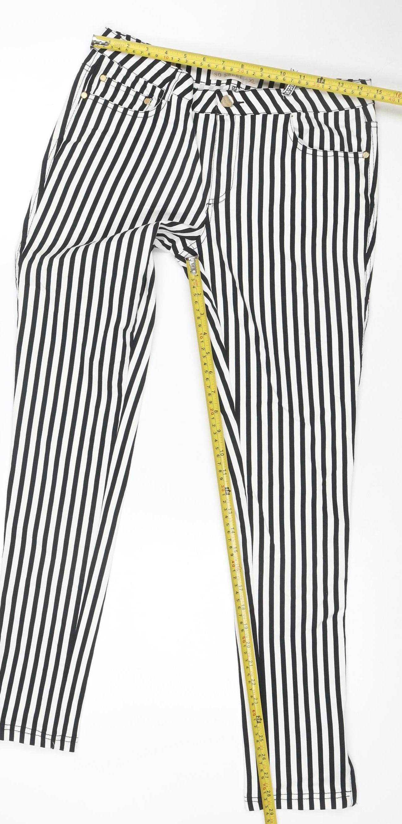SO SWEET Women's Black White Striped Skinny Jeans XL Stretch Denim