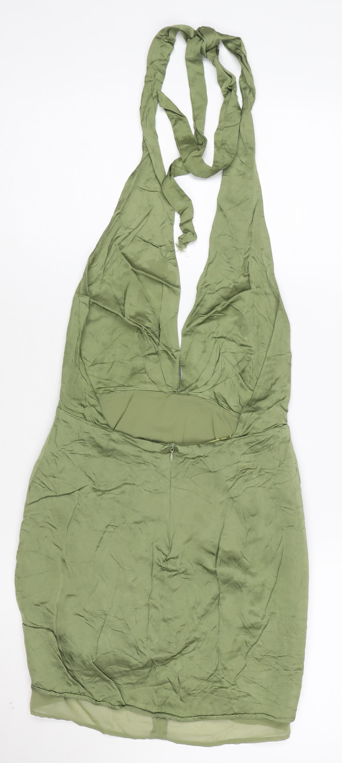 Zara Women’s Green Halter Neck Short Slip Dress Size 8