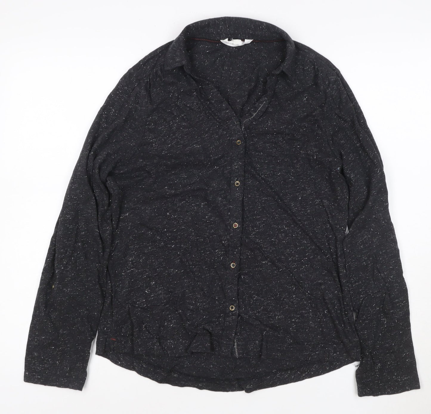 White Stuff Womens Black Collared Long Sleeve Cotton Button-Up Shirt UK 12