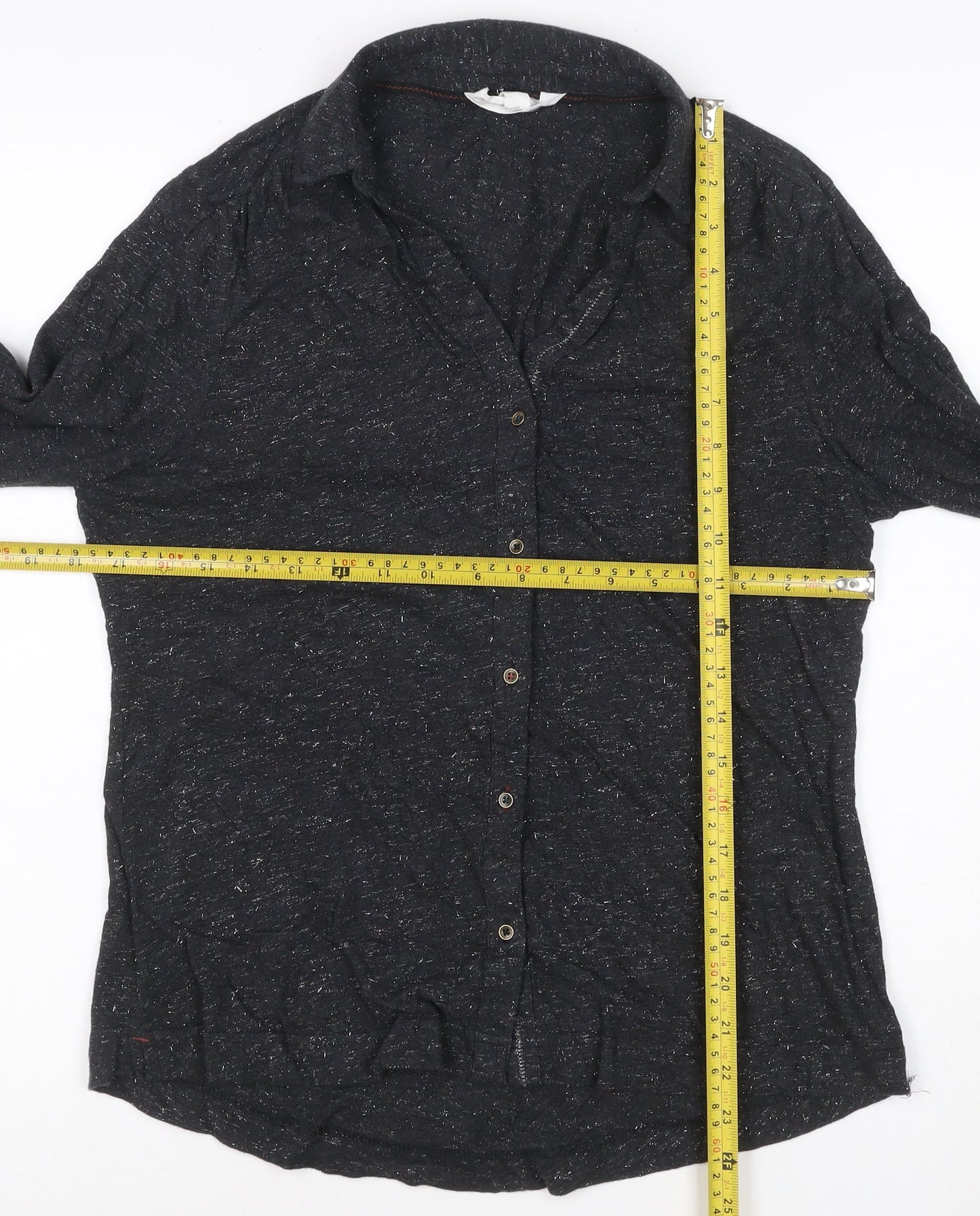 White Stuff Womens Black Collared Long Sleeve Cotton Button-Up Shirt UK 12