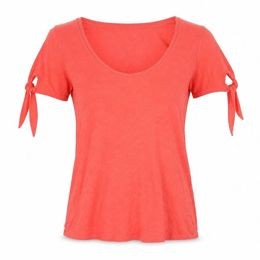 Promod Women Orange Cotton Scoop Neck Short Sleeve T-Shirt Size M