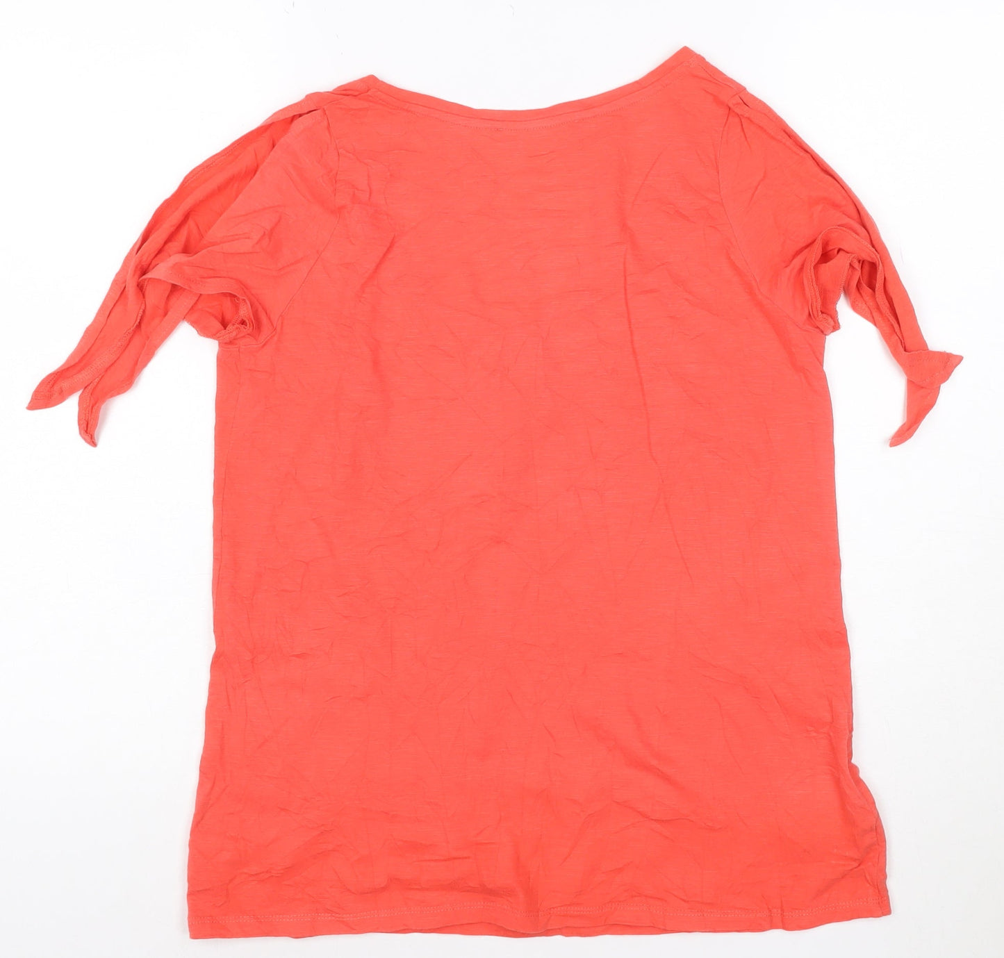 Promod Women Orange Cotton Scoop Neck Short Sleeve T-Shirt Size M
