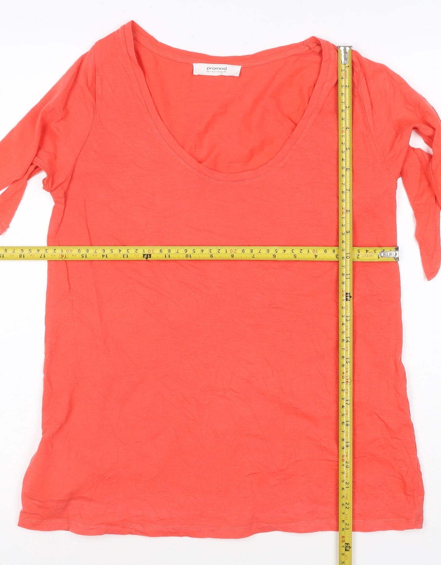 Promod Women Orange Cotton Scoop Neck Short Sleeve T-Shirt Size M
