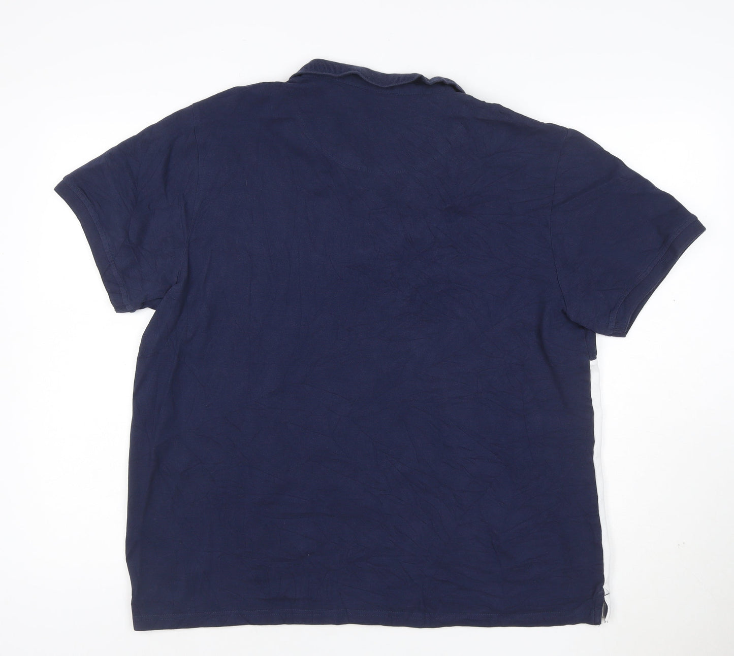 Easy Men's Blue & White Colourblock Cotton Polo Shirt XL