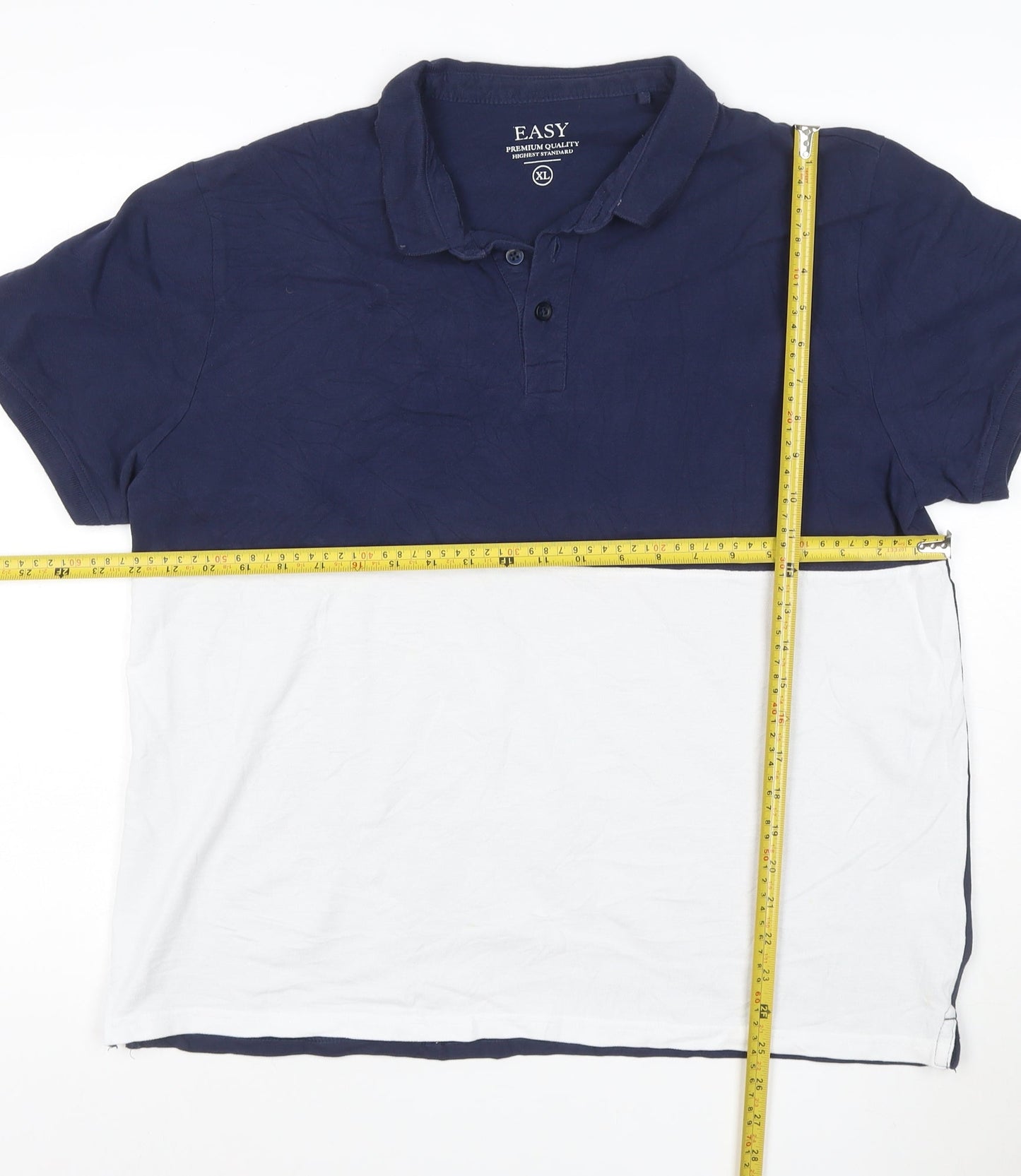 Easy Men's Blue & White Colourblock Cotton Polo Shirt XL
