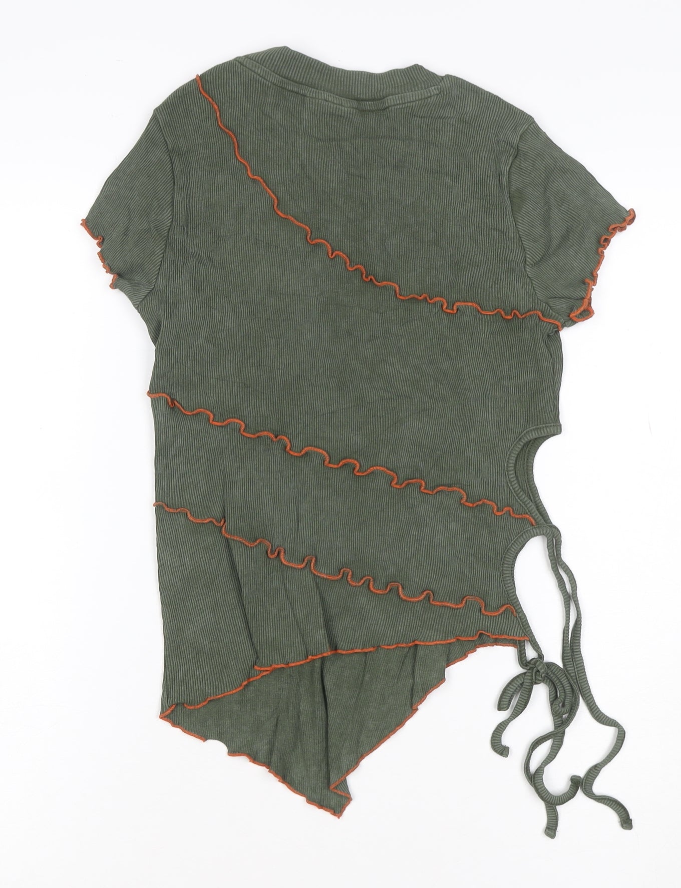 Collusion Womens Green Cropped Ruffle Tie T-Shirt UK 10