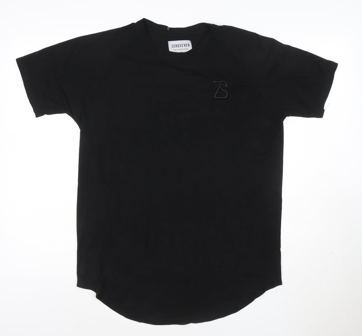 ZEROSEVEN Men Black Cotton Crew Neck Short Sleeve T-Shirt M