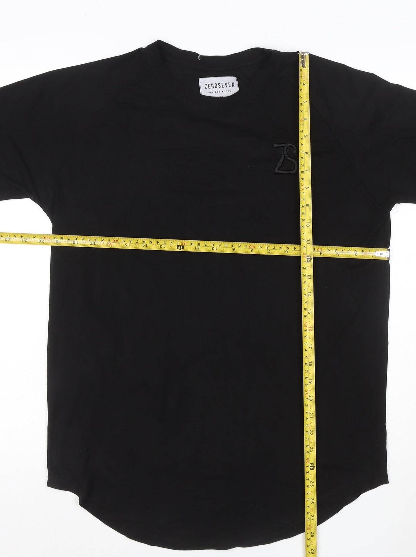 ZEROSEVEN Men Black Cotton Crew Neck Short Sleeve T-Shirt M