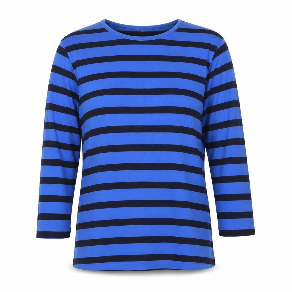 Cotton Traders Women Blue Striped Basic Long Sleeve T-Shirt Size 10