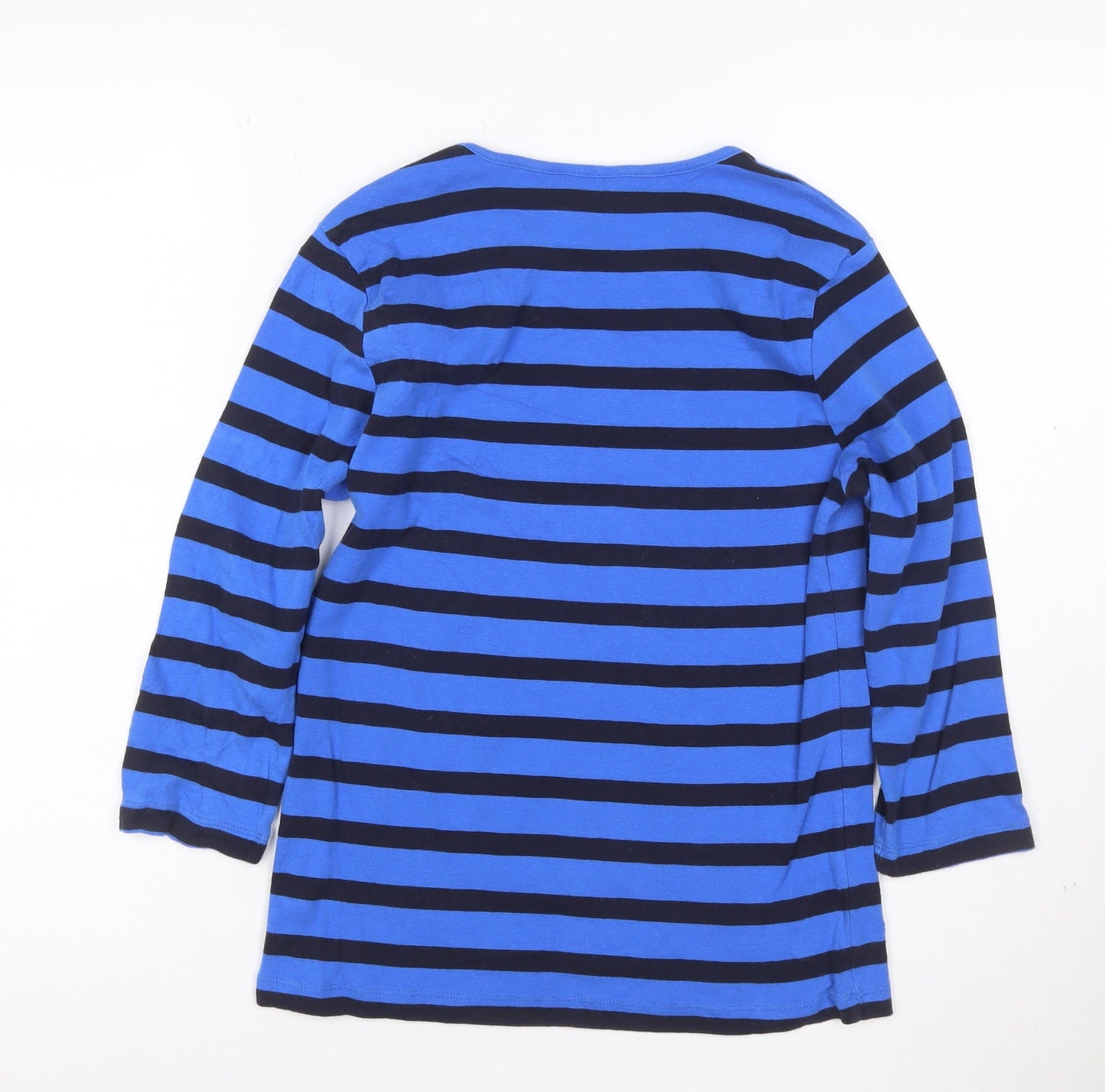 Cotton Traders Women Blue Striped Basic Long Sleeve T-Shirt Size 10