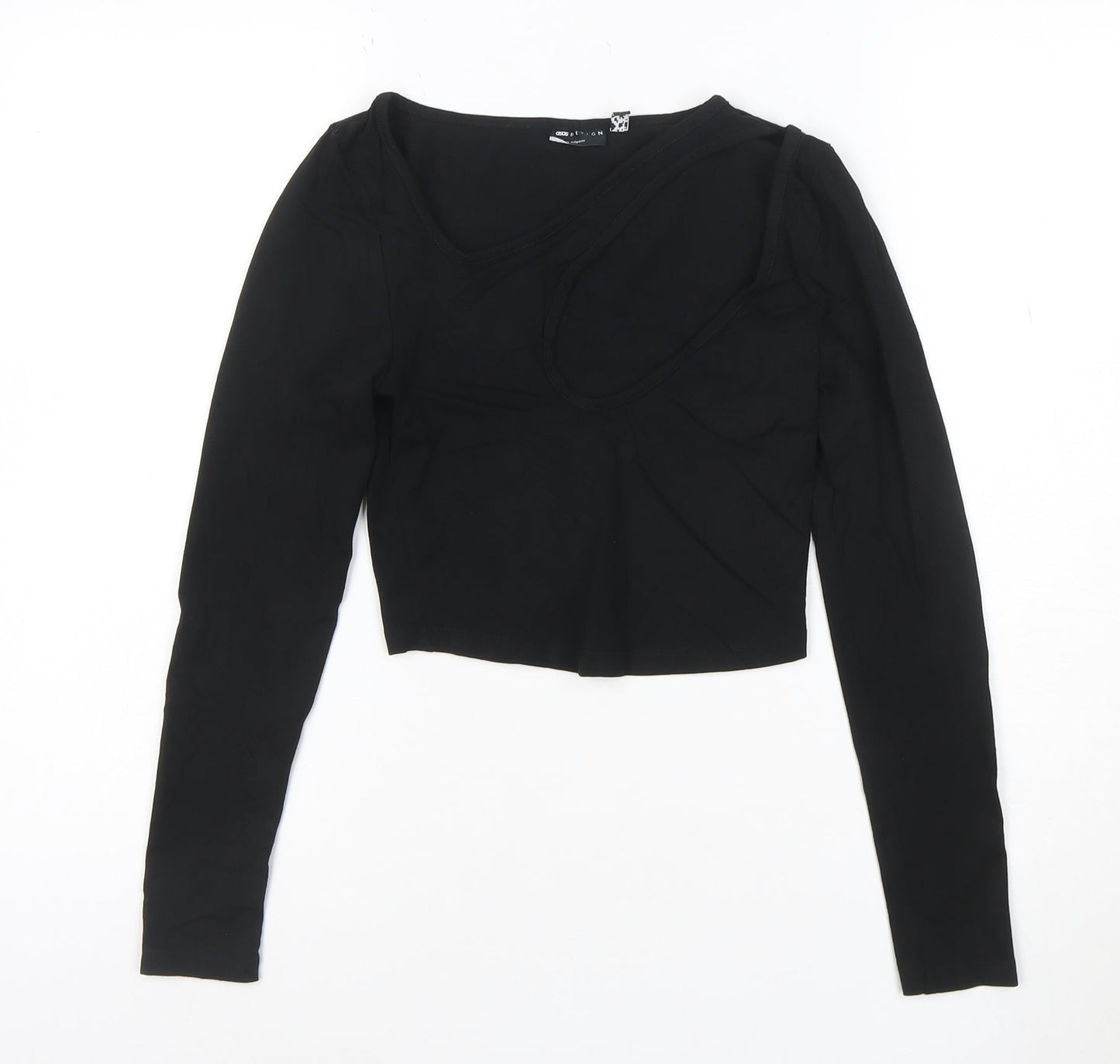 ASOS Design Women's Black Cropped Long Sleeve Jersey Top Size 8