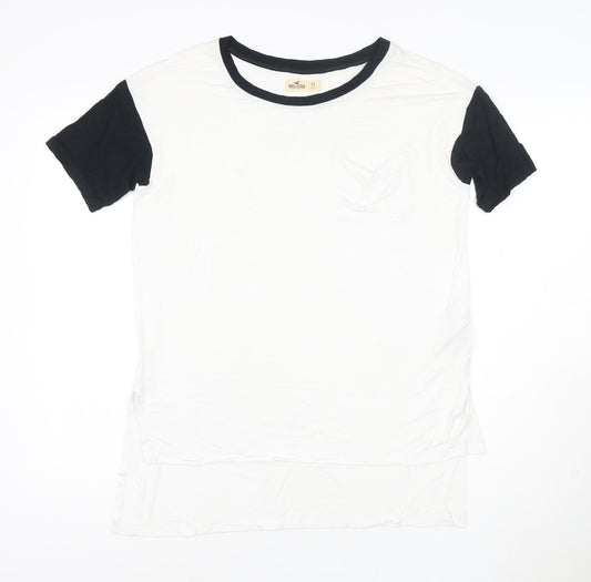 Hollister Women’s White and Black Ringer T-Shirt Size XS Relaxed Fit