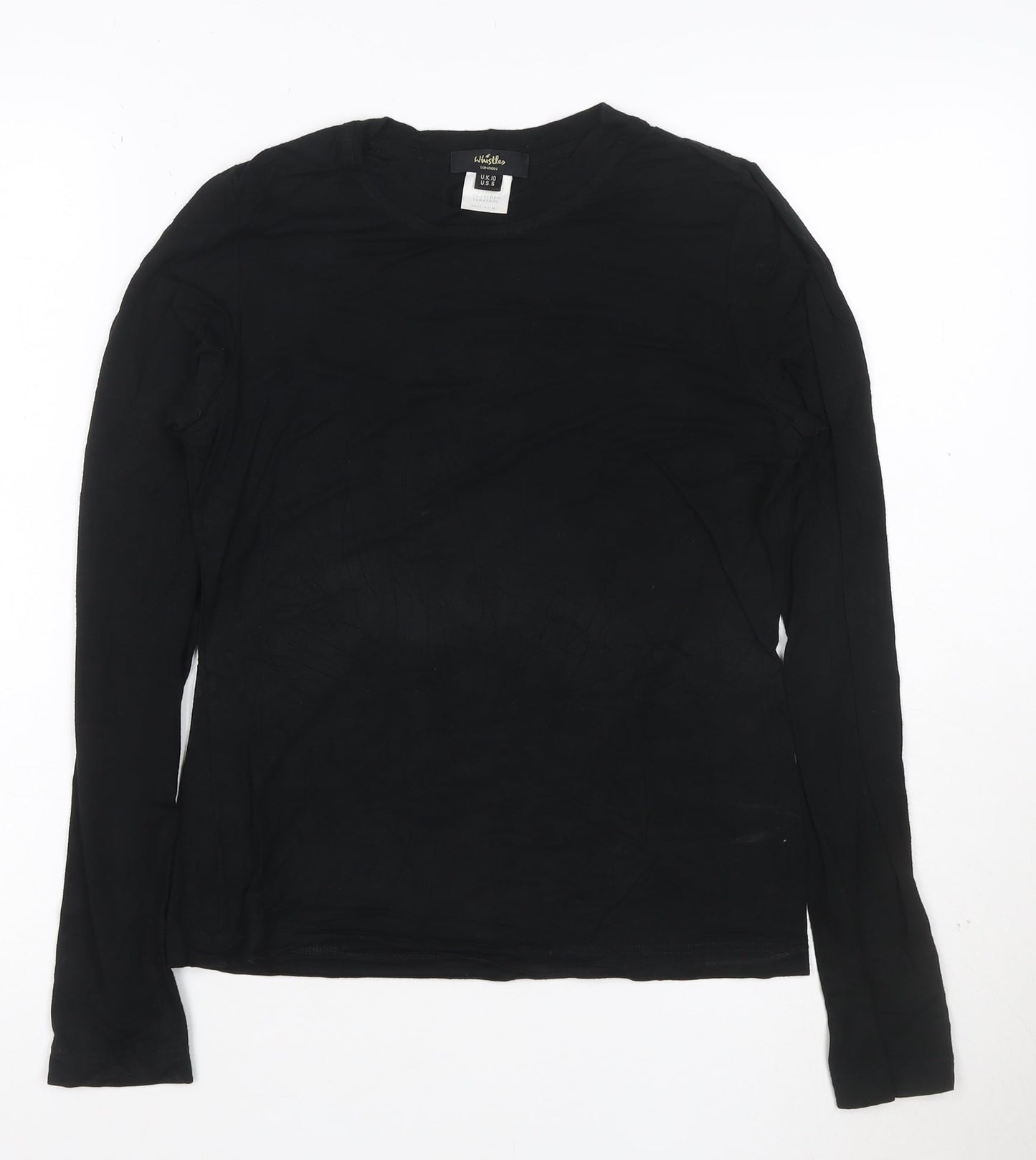 Whistles Women's Black Long Sleeve Viscose Stretch Top Size 10