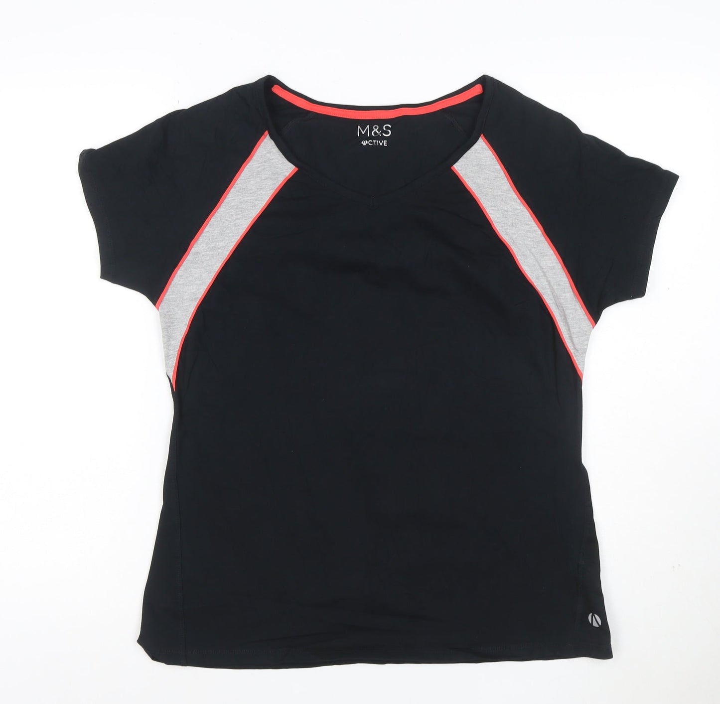 Marks and Spencer Women's Black Colourblock Active T-Shirt Size 14