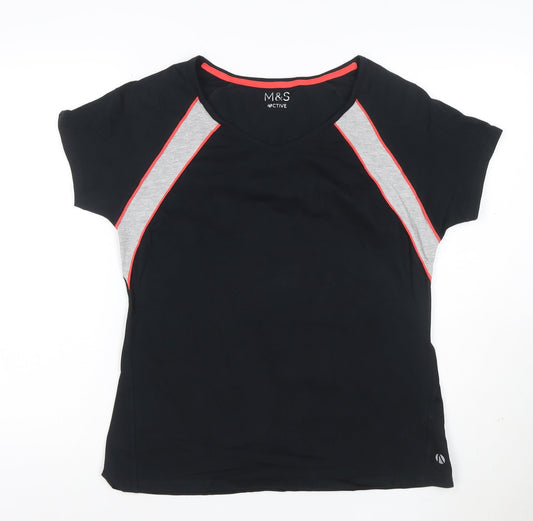 Marks and Spencer Women's Black Colourblock Active T-Shirt Size 14
