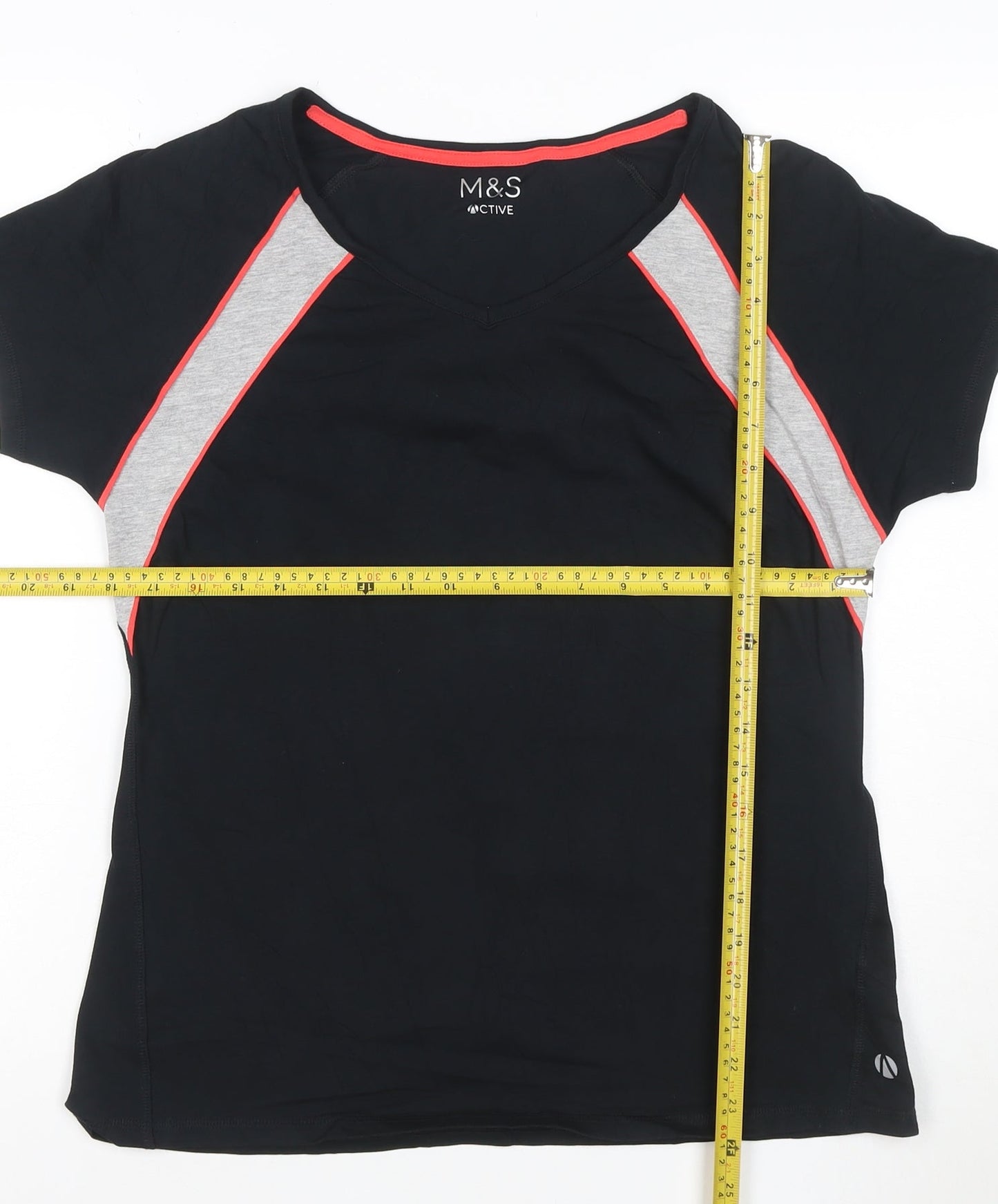 Marks and Spencer Women's Black Colourblock Active T-Shirt Size 14