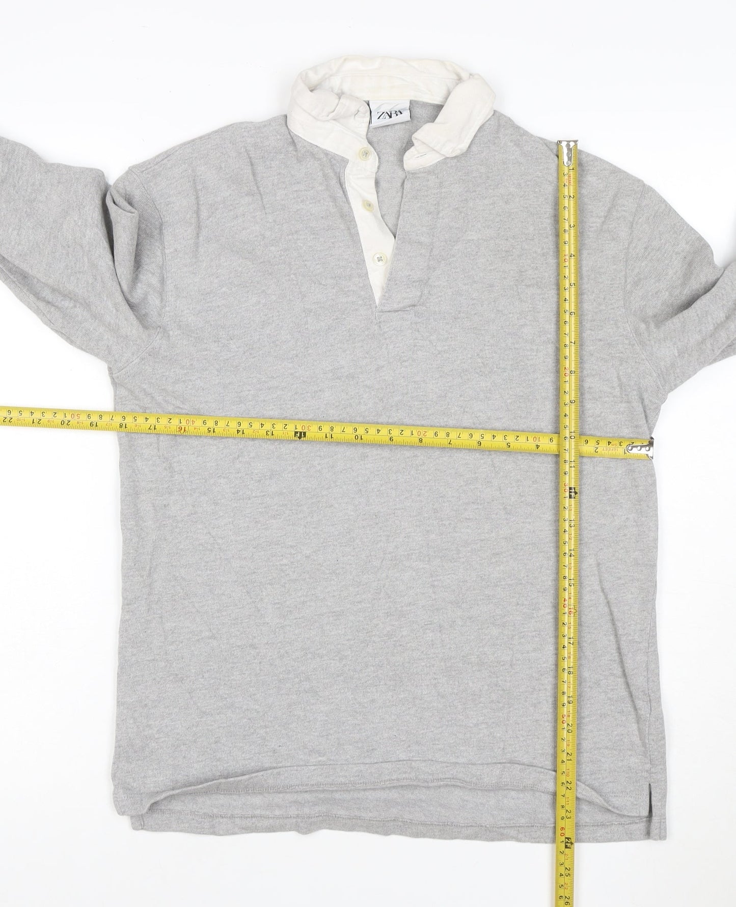 Zara Men’s Grey Long Sleeve Cotton Polo Shirt Size S