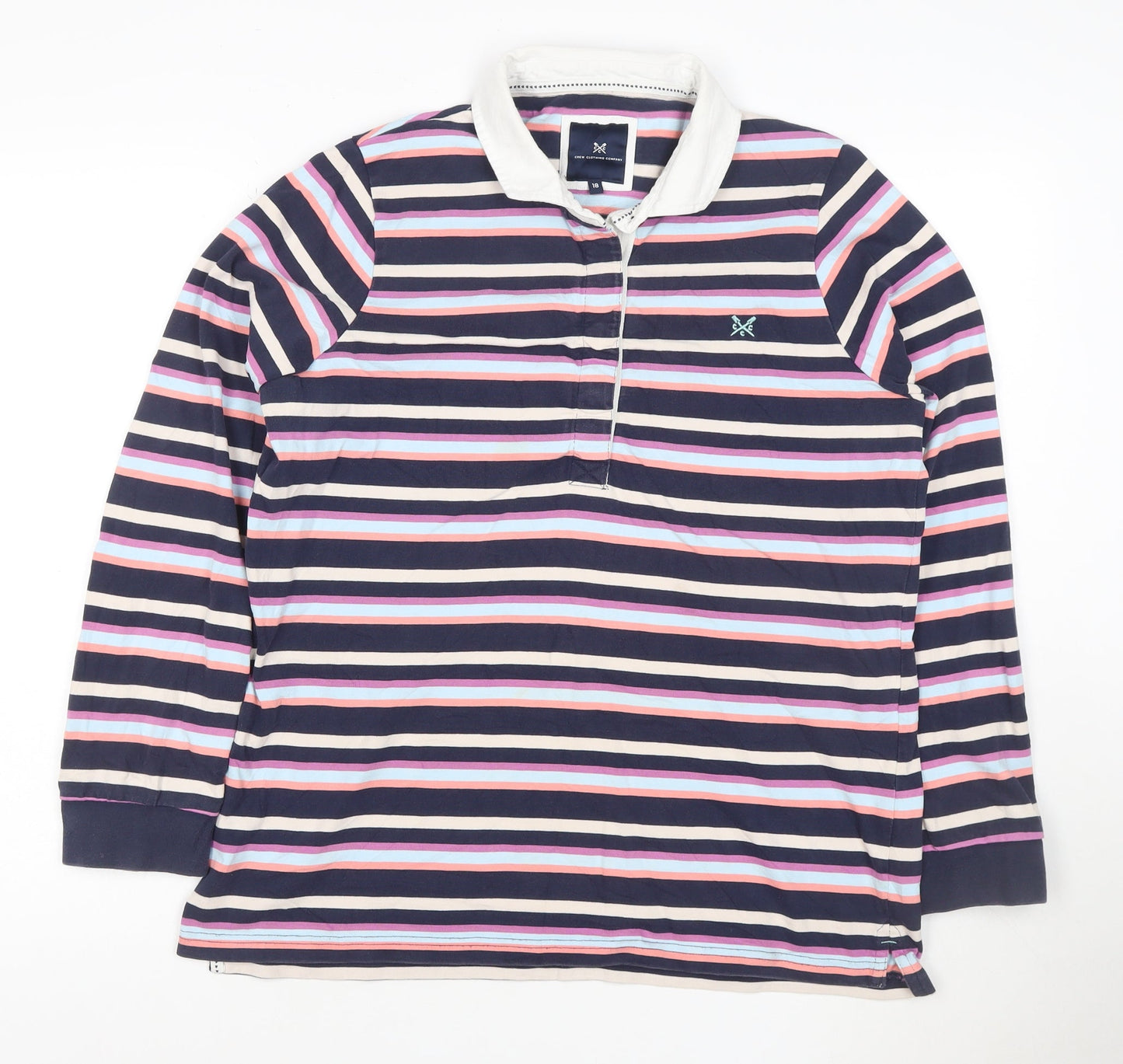 Crew Clothing Company Women's Multicoloured Striped Cotton Polo Top Size 18