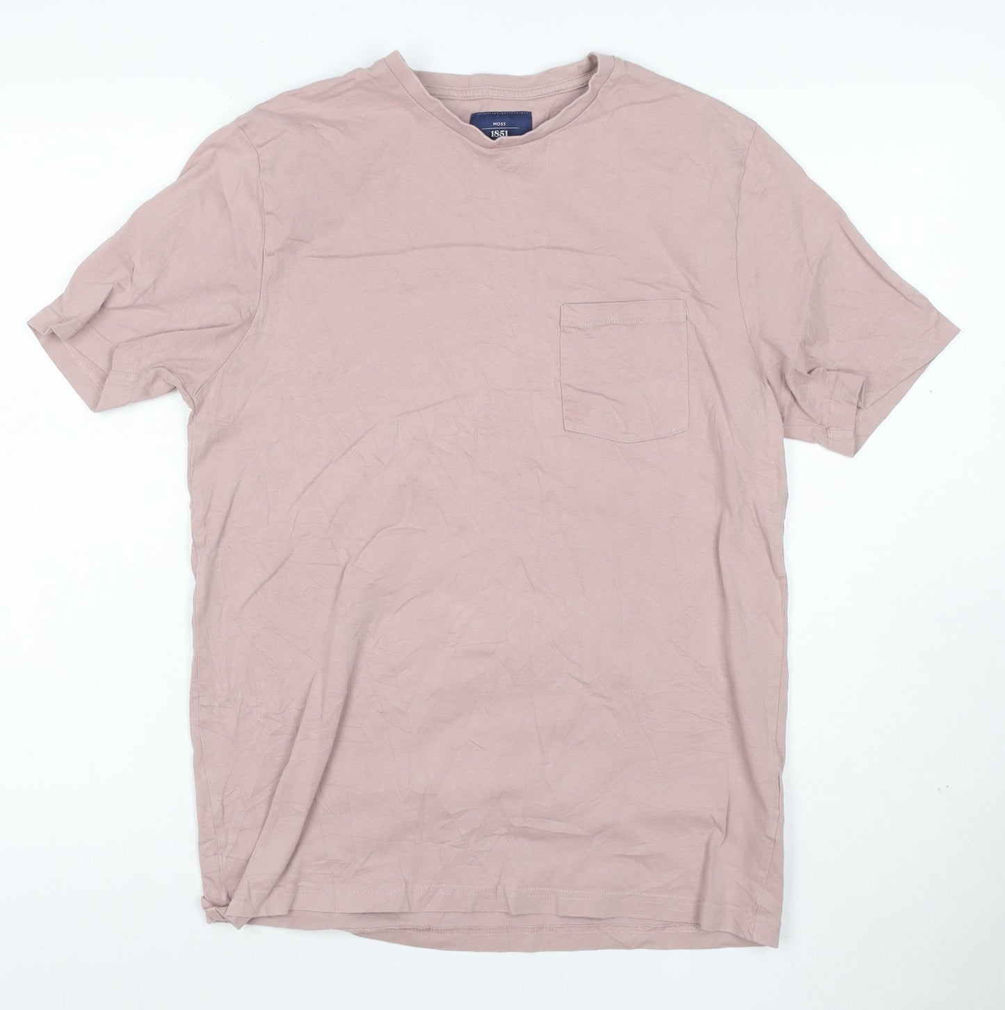Moss 1851 Men's Pink Slim Fit Cotton Crew Neck Short Sleeve T-Shirt M