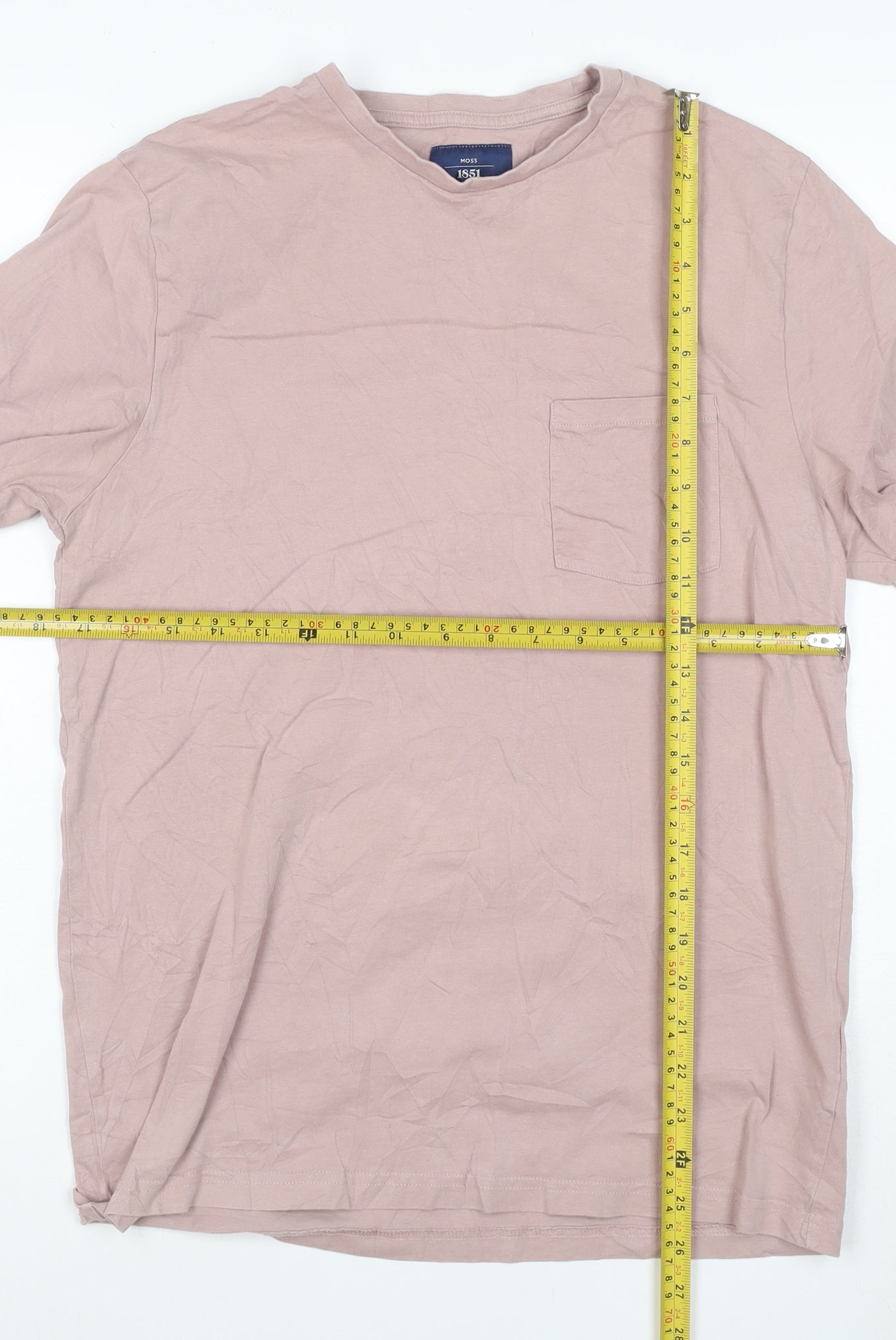 Moss 1851 Men's Pink Slim Fit Cotton Crew Neck Short Sleeve T-Shirt M