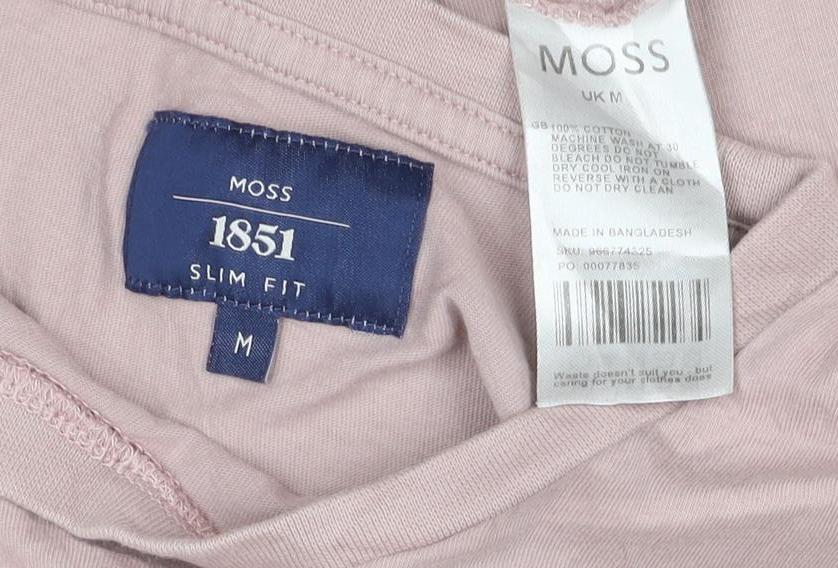 Moss 1851 Men's Pink Slim Fit Cotton Crew Neck Short Sleeve T-Shirt M