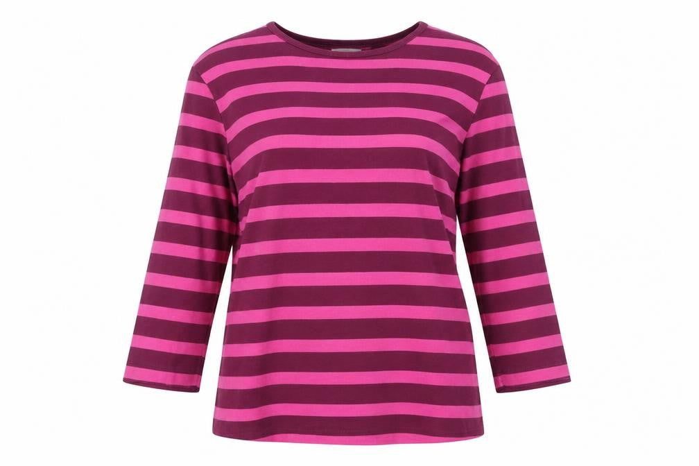 Cotton Traders Womens Multicoloured Striped 3/4 Sleeve Crew Neck T-Shirt Size 10