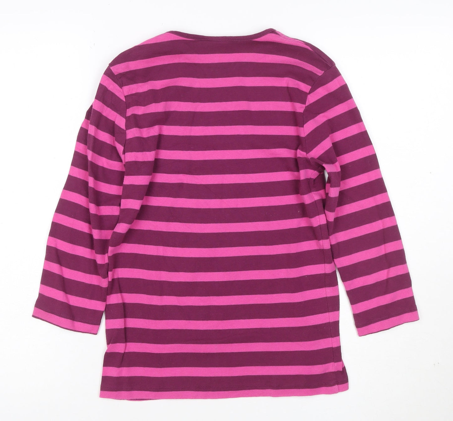 Cotton Traders Womens Multicoloured Striped 3/4 Sleeve Crew Neck T-Shirt Size 10