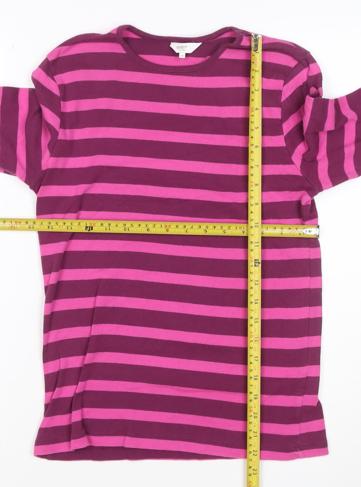 Cotton Traders Womens Multicoloured Striped 3/4 Sleeve Crew Neck T-Shirt Size 10
