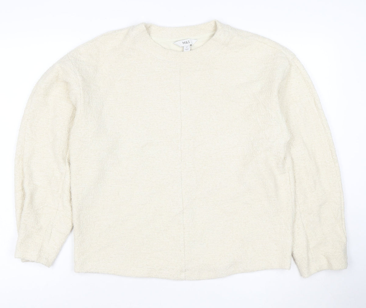Marks & Spencer Women Beige XS Pullover Sweatshirt Crew Neck Fleece