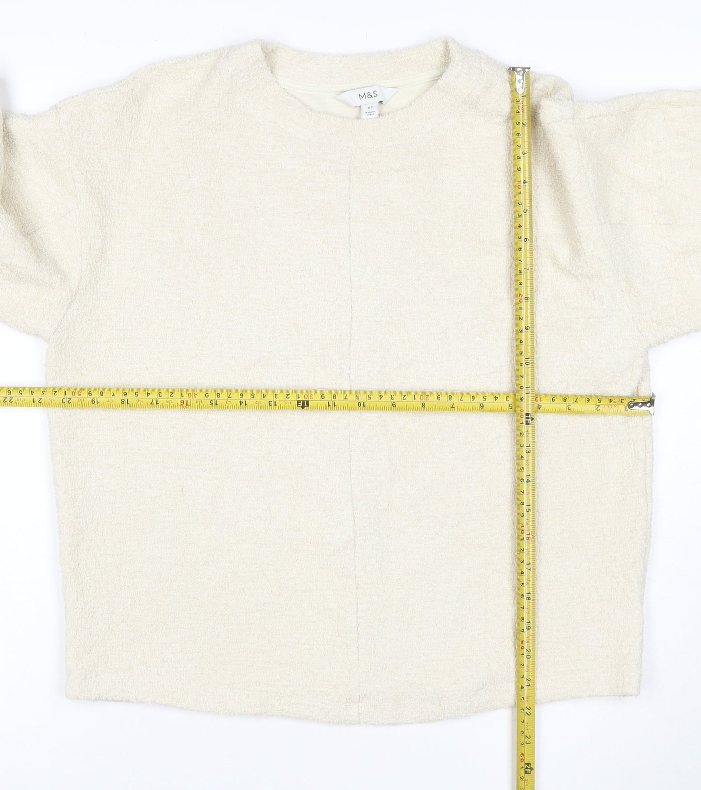 Marks and Spencer Women Beige XS Pullover Sweatshirt Crew Neck Fleece