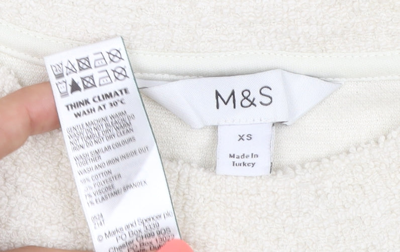 Marks and Spencer Women Beige XS Pullover Sweatshirt Crew Neck Fleece