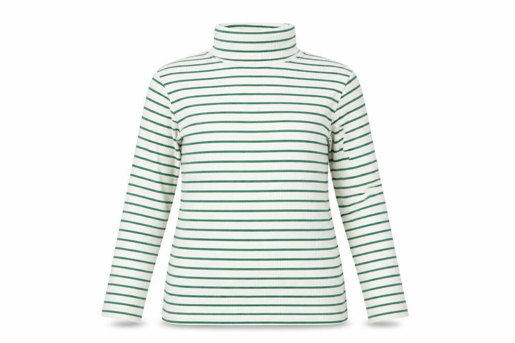 Marks & Spencer Women's White Green Stripe Roll Neck Top Size 18