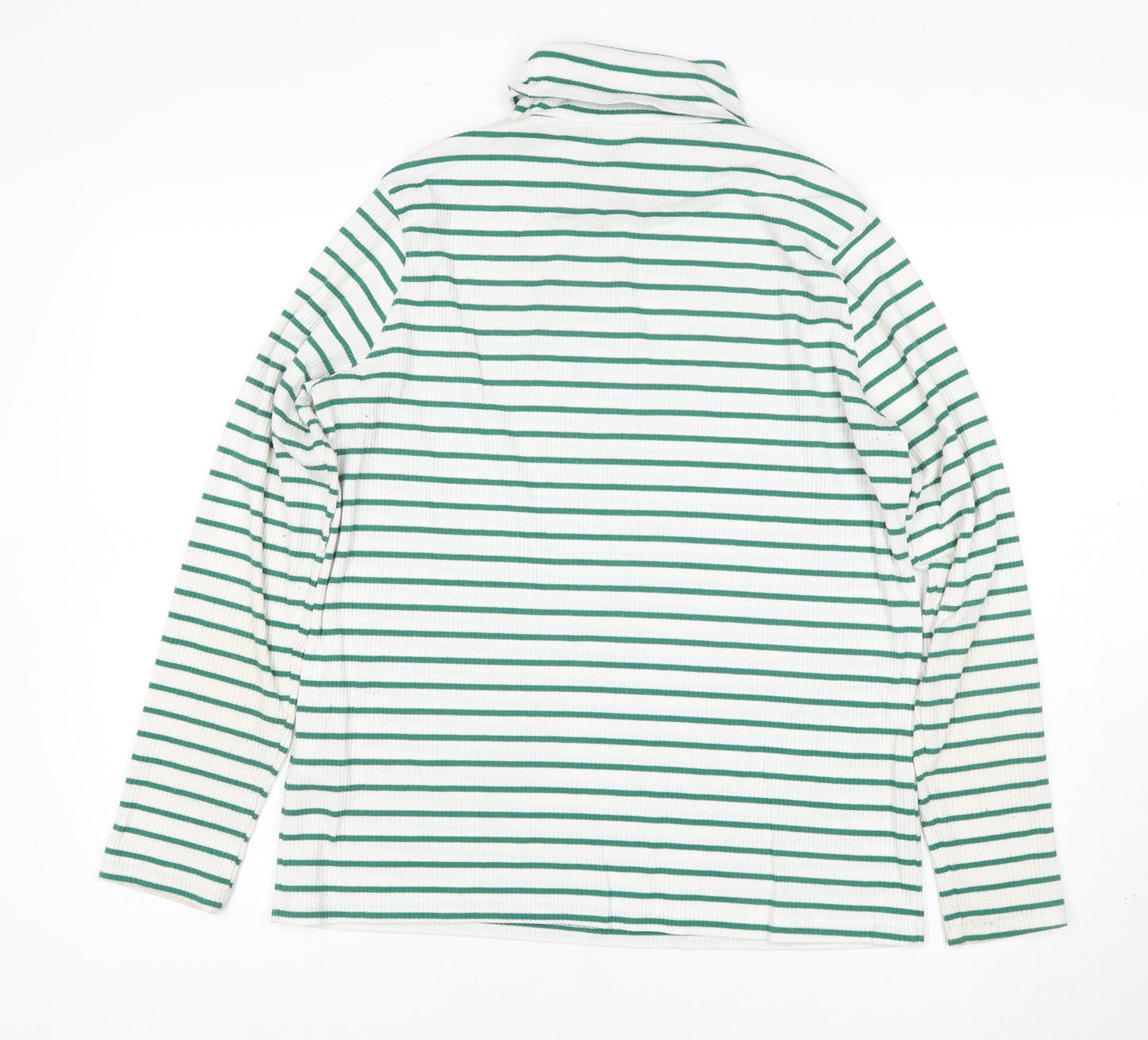 Marks and Spencer Women's White Green Stripe Roll Neck Top Size 18