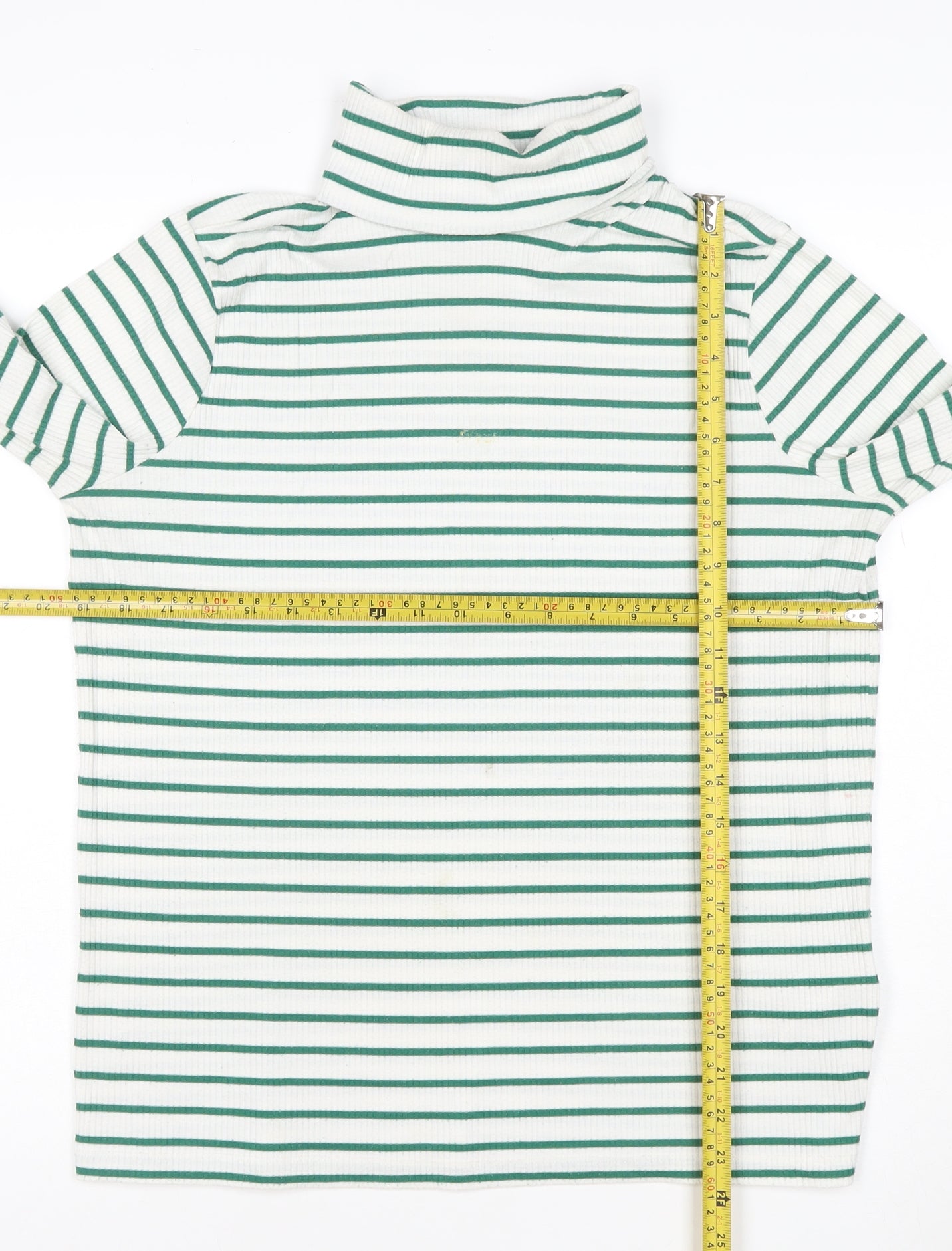 Marks and Spencer Women's White Green Stripe Roll Neck Top Size 18