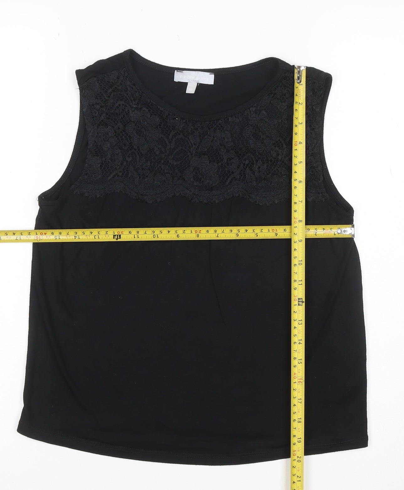 Red Herring Women’s Black Lace Panel Sleeveless Tank Top Size 12