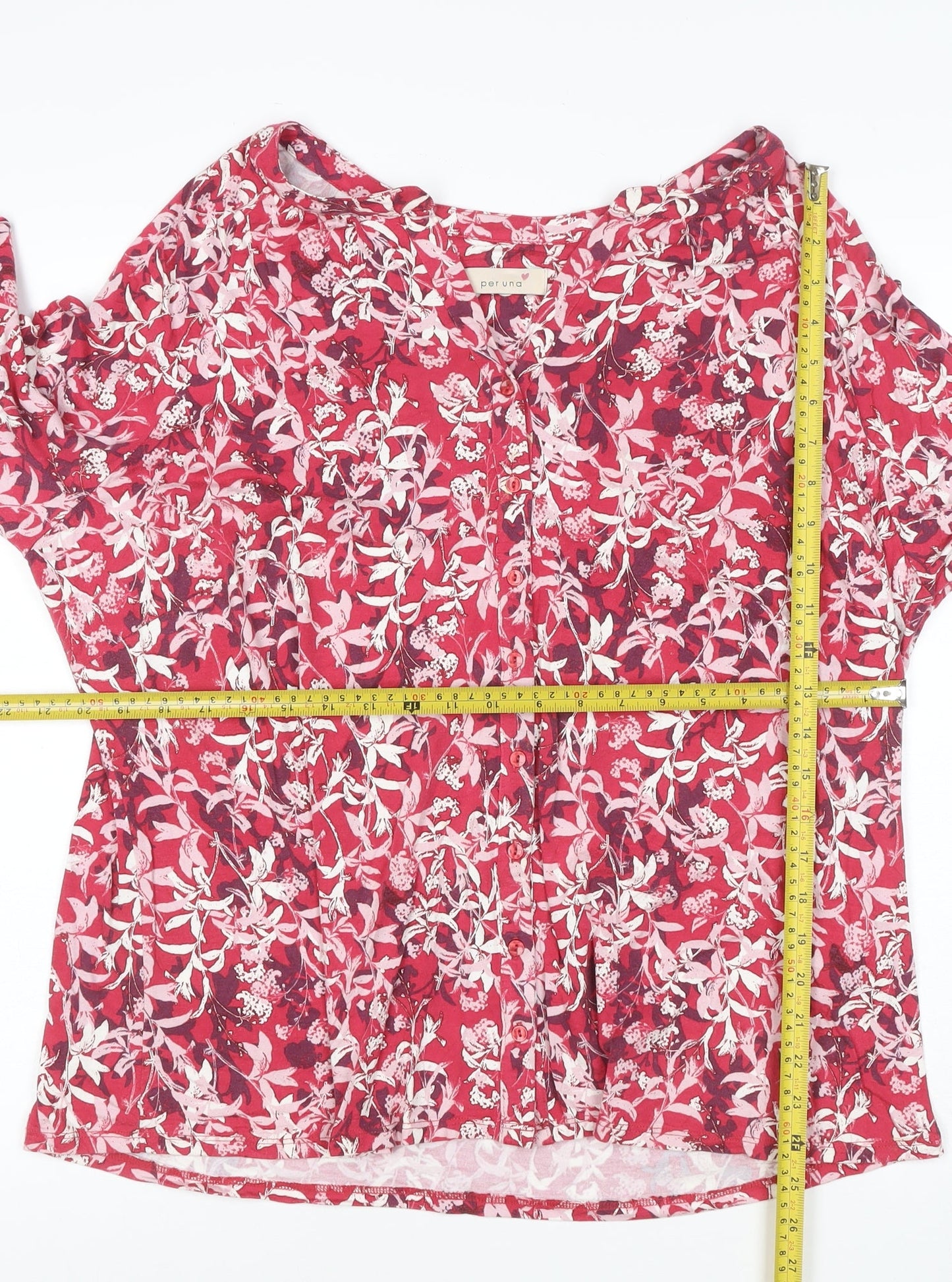 Marks and Spencer Per Una Red Floral Cotton Blouse Women’s Size 20