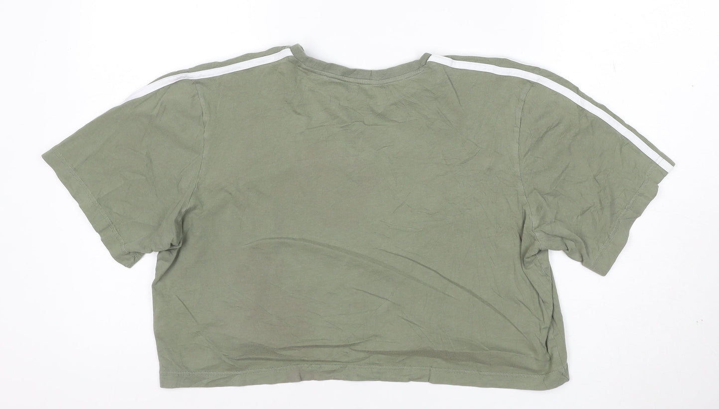 adidas Womens Green Cropped T-Shirt M Relaxed Fit Short Sleeve