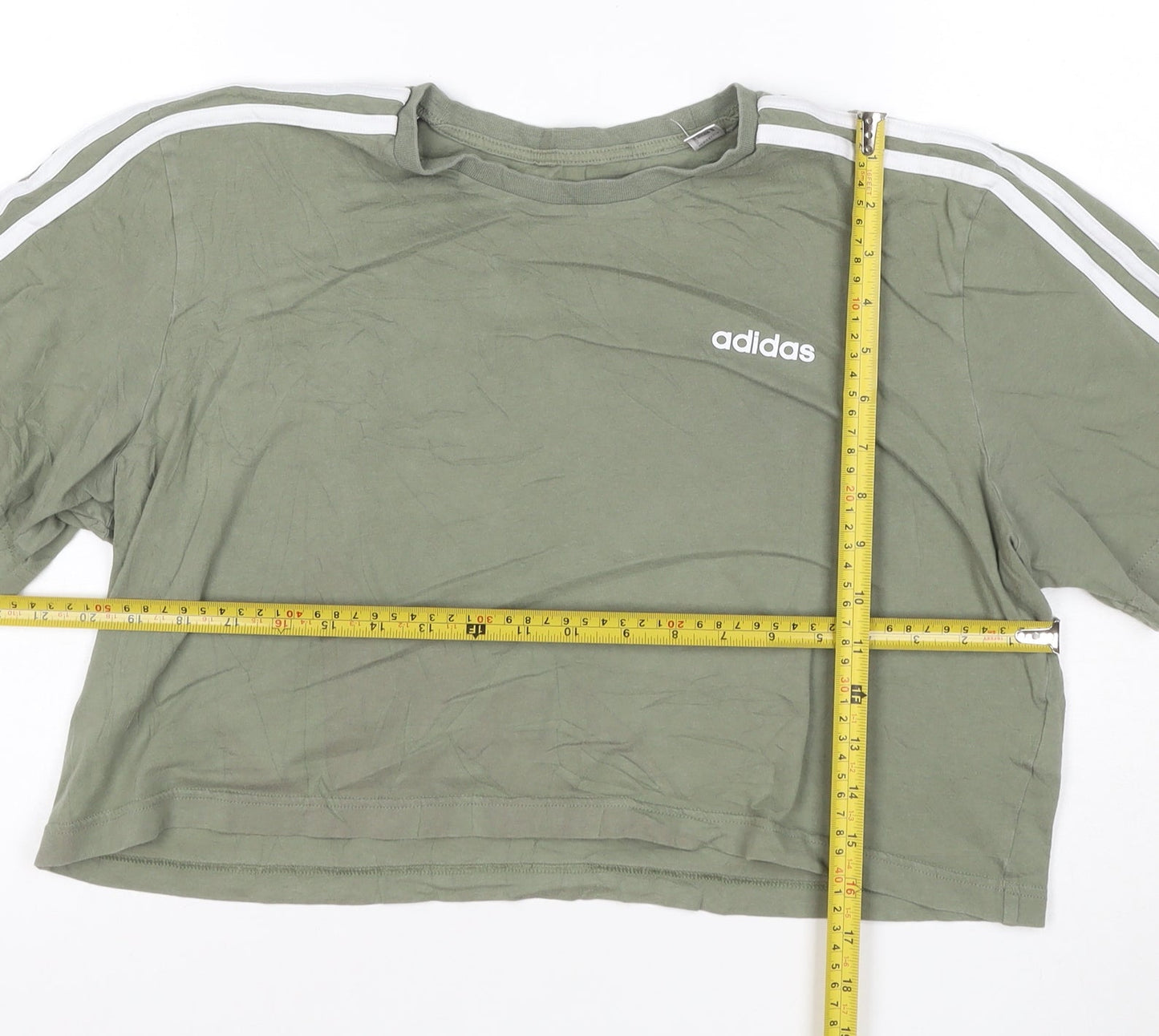 adidas Womens Green Cropped T-Shirt M Relaxed Fit Short Sleeve