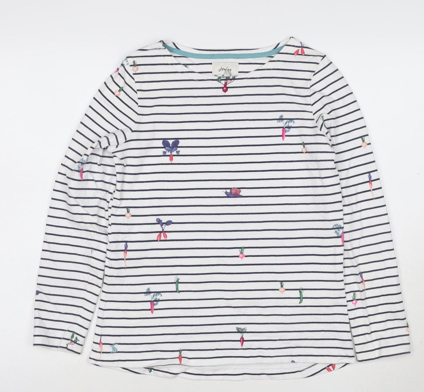 Joules Womens White Striped Long Sleeve Cotton T-Shirt Size 10