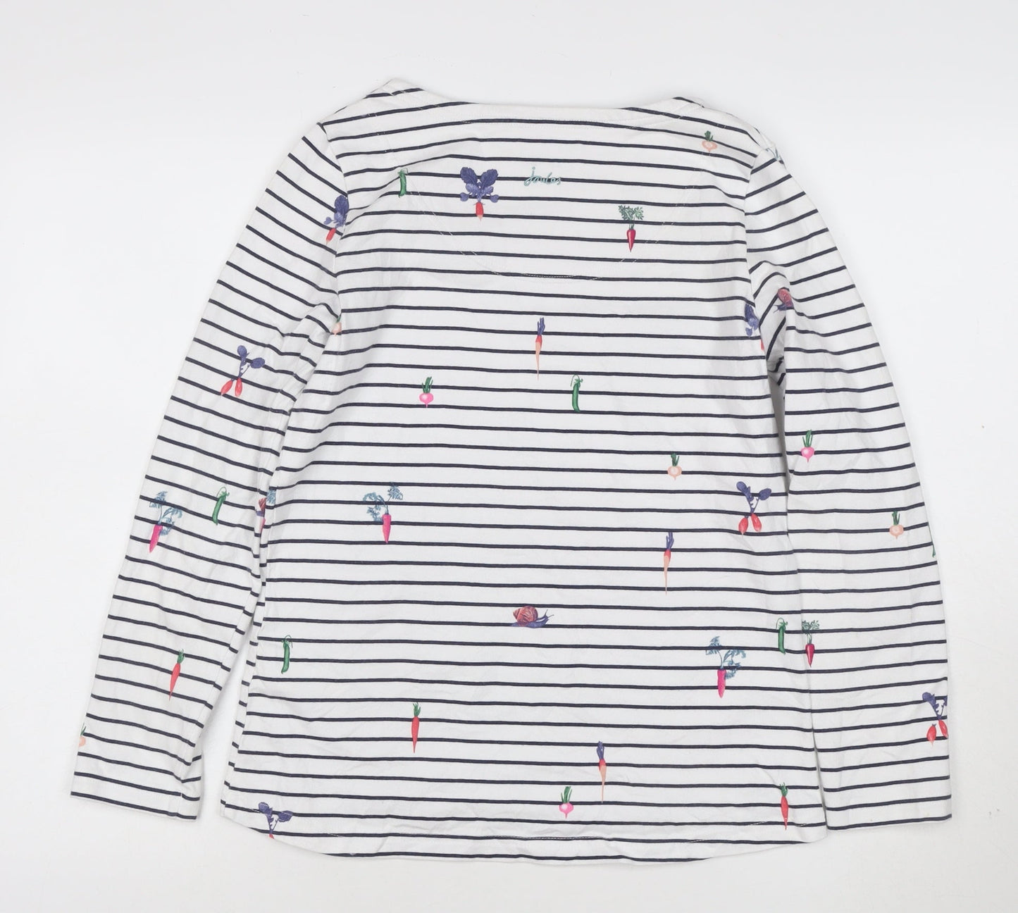 Joules Womens White Striped Long Sleeve Cotton T-Shirt Size 10
