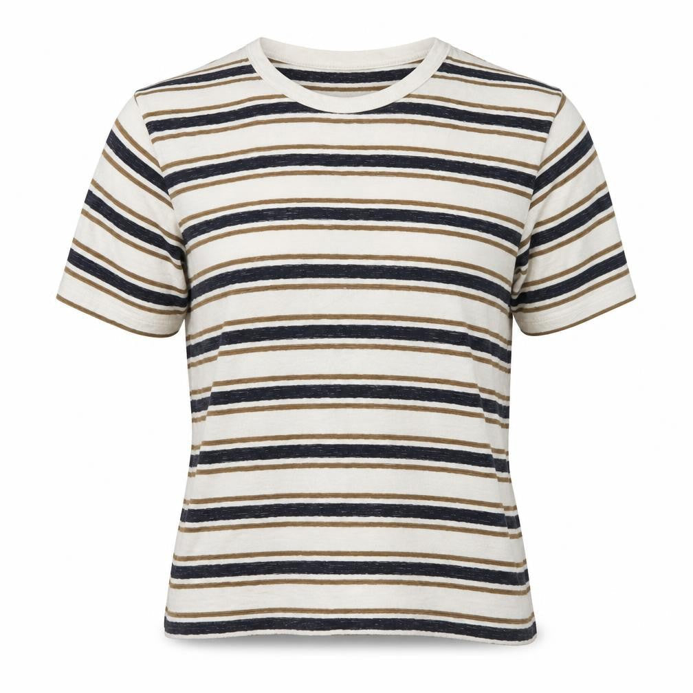 Folk Women’s Beige and Navy Striped Short Sleeve Cotton T-Shirt Size M