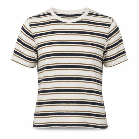 Folk Women’s Beige and Navy Striped Short Sleeve Cotton T-Shirt Size M