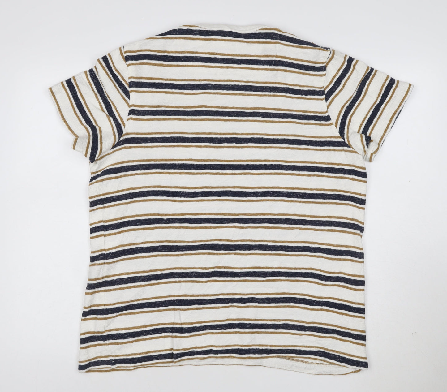 Folk Women’s Beige and Navy Striped Short Sleeve Cotton T-Shirt Size M