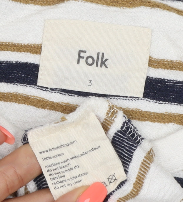 Folk Women’s Beige and Navy Striped Short Sleeve Cotton T-Shirt Size M