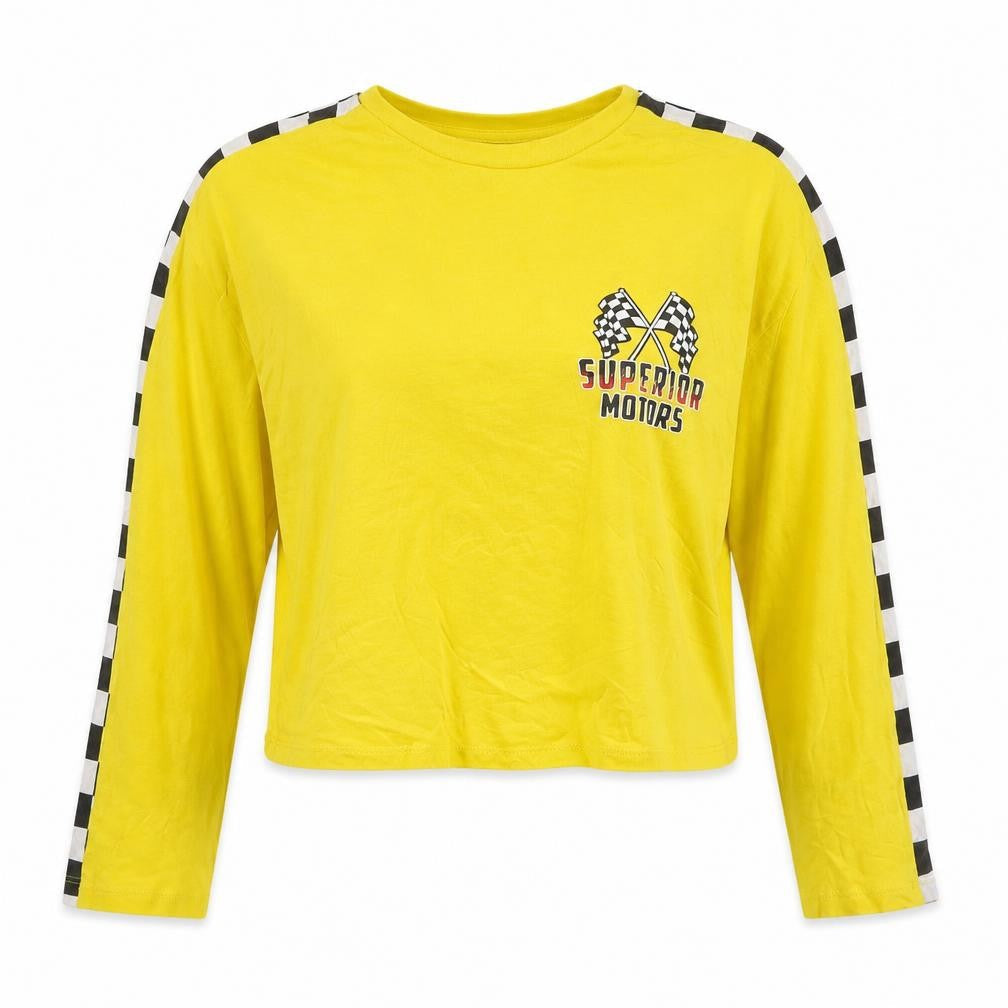 H&M Divided Women's Yellow Cropped Long Sleeve Racing T-Shirt - Size S