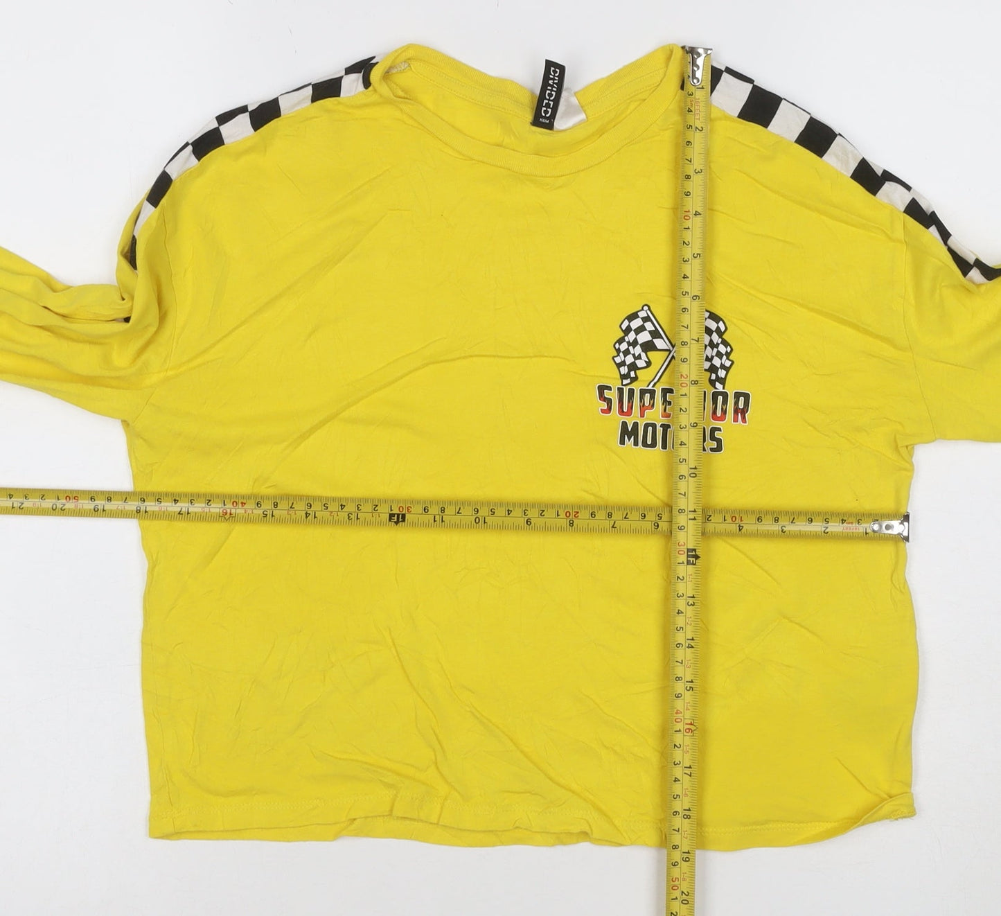 H&M Divided Women's Yellow Cropped Long Sleeve Racing T-Shirt - Size S