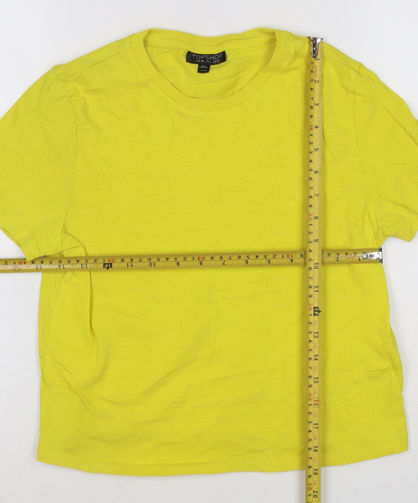 Topshop Women’s Yellow Cotton Crew Neck Short Sleeve T-Shirt Size 10