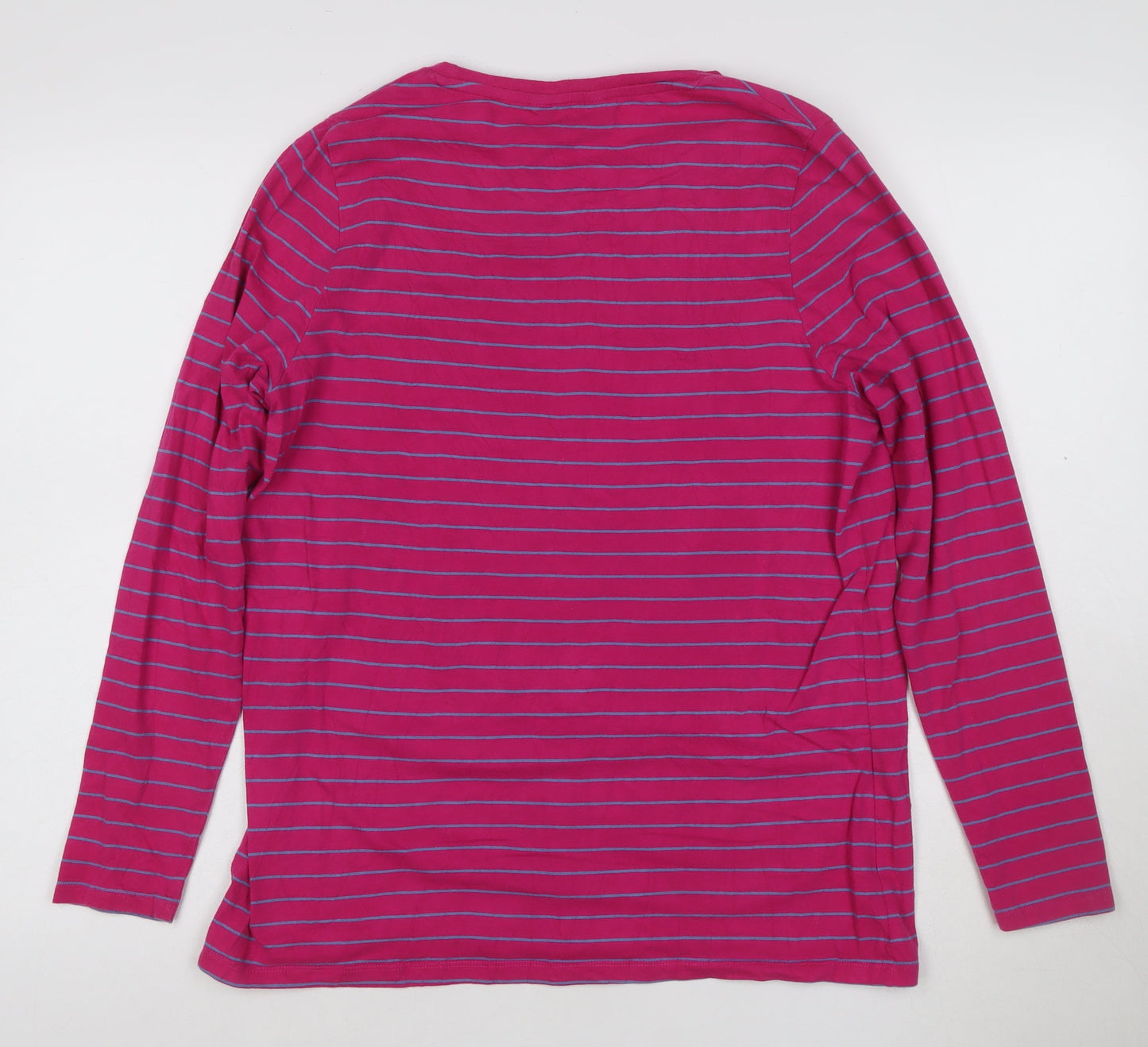 Marks and Spencer Women's Pink Striped Long Sleeve Cotton T-Shirt Size 18
